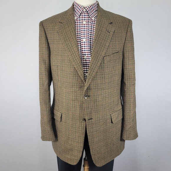 Evan Picone Men's Sport Coat Blazer Two Button Flannel Lambs Wool Houndstooth42L